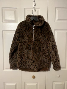Pullover Abercrombie & Fitch Marrón Estampado de Leopardo Piel Sintética Cuarto Cremallera Talla S NUEVO - Imagen 1 de 6