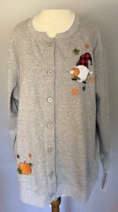 VTG Speculation Autumn Cardigan NWT Sz 1X Gray Gnome Fall Leaves Thanksgiving - Picture 1 of 16
