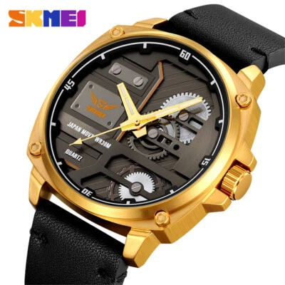 2025 SKMEI Men's Fashion Quartz Watch Big Case Hollow Leather Strap Wristwatch - Image 1 of 4