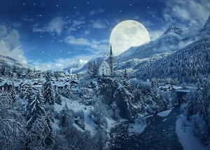 10x8ft Winter Snow Mountain Fir Trees Village Photo Background Vinyl Backdrop LB - Picture 1 of 10
