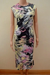 M&S Per Una Speziale Multi - Coloured Abstract Print Scuba Dress Sz UK 10 12 - Picture 1 of 5