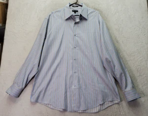 John W. Nordstrom Dress Shirt Mens XL Blue Tan Striped Cotton Collar Button Down - Picture 1 of 8