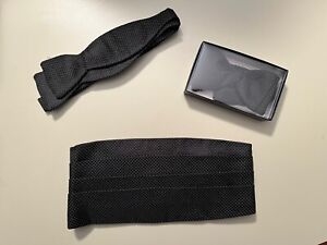 Black Polkadot Premium Silk Tuxedo Cummerbund and Self Tie & Pre Tied Bowtie Set