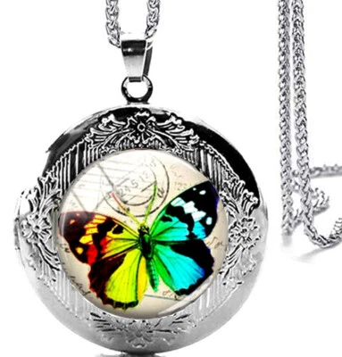 Красивый бабочка медальон подвеска ожерелье с 24» цепочка из нержавеющей стали - Изображение 1 из 3