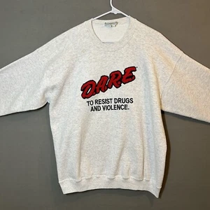 VTG Chenille D.A.R.E to Resist Drugs and Violence Crew Adult 2XL Grey Lee - Picture 1 of 16