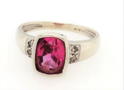 Anillo de vestir de diamantes y zafiros rosados de oro blanco de 9 quilates joyas de piedras preciosas finas  Foto 1 de 4