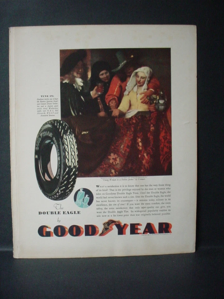 Pintura GoodYear Tire Vermeer 1932 'Chaqueta amarilla mujer joven' anuncio vintage 11643 Foto 1 de 1