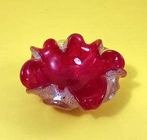 Vintage Handmade Murano Red Glass Decorative Trinket Bowl or Ashtray - Picture 1 of 6