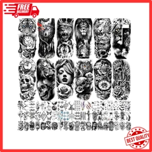 72 Sheets Temporary Tattoo for Men Women Adults Black 3D Half Sleeve Waterproof - Picture 1 of 7