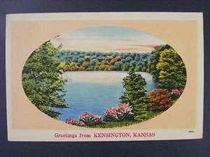Grüße aus Kensington Kansas KS Lake Szene Vintage Leinen Postkarte 1930-45 - Bild 1 von 2