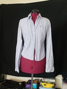 Hollister Womens Blue Pinstripe Long Sleeve Size L  Large Button-Down Shirt - Picture 1 of 4