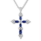 925 Sterling Silver Blue CZ Love Cross Necklace Silver Pendant Women Jewelry