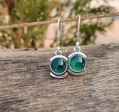 925 Argento Sterling Verde Pietra Onice Goccia Orecchini - Donna Moda Accessorio - Immagine 1 di 4