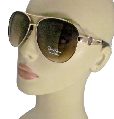 Gafas de sol Jessica Simpson de aviador de metal dorado cadena y logotipo brazos TS J6219-GLDTS Foto 1 de 4