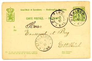 1891 Luxemburgo 5c papelería postal de Diekirch a Ettelbruck - Imagen 1 de 2