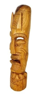 Vintage Hand carved Wood Tiki Totem Devil Horns Mask Statue Wall Decor - Picture 1 of 10