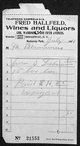 Rockaway Park, NY Fred Hallfeld Weine Liköre Billhead 1914 Washington & 5th Ave - Bild 1 von 2