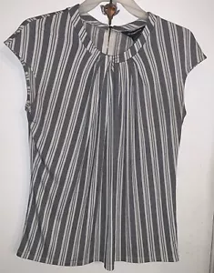 Liz Claiborne Career Black and White Vertical Stripe Stretch Blouse Top Size M - Picture 1 of 8
