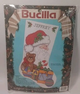 Vtg Bucilla SANTA'S TOYS Christmas 19" Stocking Counted Cross Stitch Kit #82914 - Picture 1 of 4