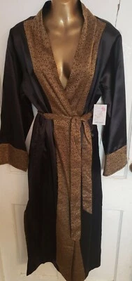 Bata de baño para mujer talla S del diseñador Lord & Taylor negra sedosa mangas largas Foto 1 de 4