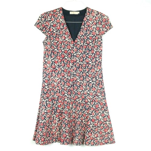 Piccolo abito Tory Burch rosso blu floreale manica ad aletta adatta festa matrimonio
