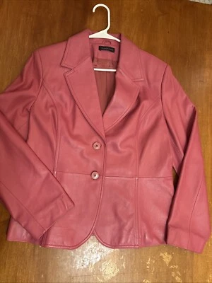 Chaqueta VALERIE STEVENS Rosa 100% Cuero Forrada Botón Frontal Mujer’s Talla L Foto 1 de 4