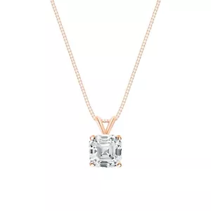 3 Karat Asscher erstellt Diamant echte 14K Roségold Solitär Anhänger 18 Zoll Halskette - Bild 1 von 3