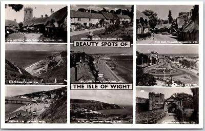 Antigua casa de campo iglesia Beauty Spots Isla de Wight Inglaterra foto real postal RPPC Foto 1 de 2