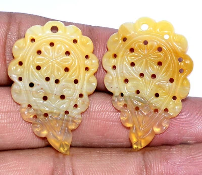 Par de gemas sueltas hechas a mano de calcedonia amarilla natural 36x24 mm 43,91 CTS Foto 1 de 4