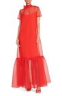 Semi Sheer Organza Midi Dress Collared neck Slim Fit and Flare Dress for Ladies