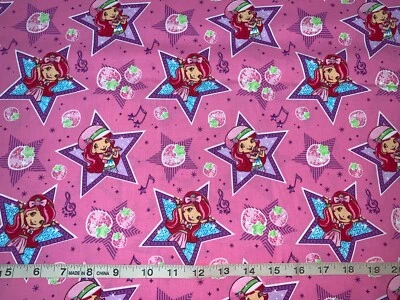 NEW Strawberry Shortcake Stars Pink 100%Cotton Sold by 1/2 Yard - Imagem 1 de 2