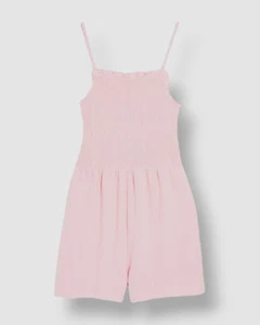 Aqua Kids Girl's Pink Linen Smocked Square Neck Sleeveless Romper Size L - Picture 1 of 3