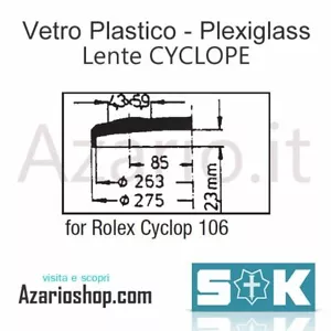 Vetro Sternkreuz Cyclope 106 plastic Rolex Tudor vintage watch parts rlx crystal - Foto 1 di 3