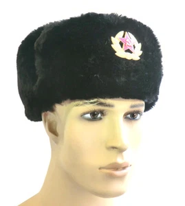 HOHE PELZMÜTZE SCHWARZ UNISEX AUS WOLLE RUSSISCH ORIGINAL SOVIET USHANKA GR. 62  - Bild 1 von 1