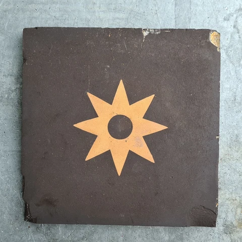Antique Victorian Maw & Co 6” x 6” Black Encaustic Floor Tile Reclaimed Cover