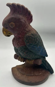 Antiguo tope de puerta Hubley hierro fundido loro pájaro 8" acabado original pintado a mano - Imagen 1 de 6