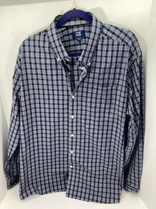 Cutter Buck Button Down Pocket Shirt Mens XXL Blue White Check Long Sleeve - Picture 1 of 11