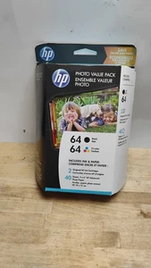 HP 64 Black 64 Tri-Color Ink Cart Combo-Pack Exp May 2020 New Sealed - Picture 1 of 3
