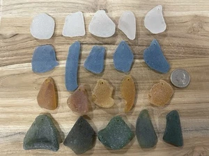Sea Glass - 20 X-Large Top Drilled - Blue Olive White Orange/amber Pieces #332 - Picture 1 of 2
