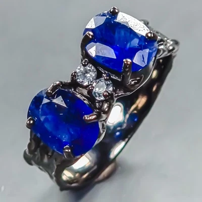 Anillo de zafiro azul hecho a mano de plata de ley 925 tamaño 7,75/R440642 Foto 1 de 4