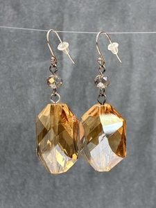 Faceted Amber Crystal Drop Earrings with Hook And Back - Picture 1 of 3