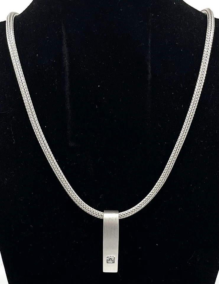 925/-Sterlingsilber Kette mit Anhänger, simulierter Diamant, 45 cm lang. - Bild 1 von 2