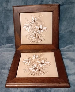 Italienische 2 Blumen Floral Fliesen Wandtafeln Untersetzer Mid Century Modern Dekor - Bild 1 von 9