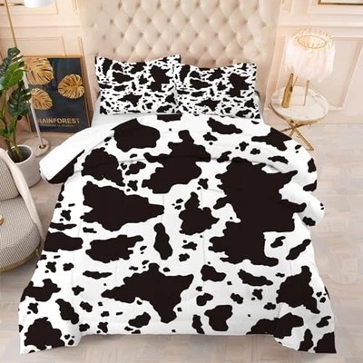 Conjunto de edredom infantil estampa de vaca tamanho desenho animado estampa de vaca leiteira rainha preto e branco - Imagem 1 de 4