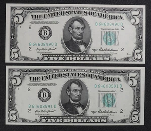 Two Choice Uncirculated Series 1950 B $5 Chicago Federal Reserve Notes - Picture 1 of 3