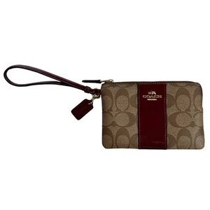 Coach Handgelenktasche Geldbörse Signatur Canvas burgunderrot Streifen kleiner Reißverschluss - Bild 1 von 8