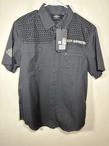 Harley Davidson Button Up Men's Size Large Tire Tread Yoke Skull Wing New Gray - Picture 1 of 4