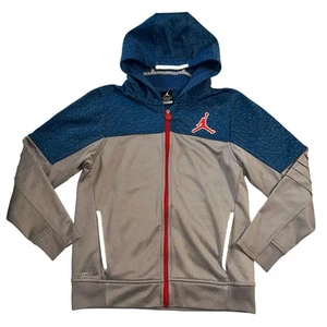 Air Jordan Boys Hoodie Full Zip Hooded Sweatshirt Top Blue Gray Athletic Large - Picture 1 of 11