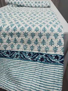 Indian Handmade Cotton Kantha Quilt Vintage Blanket Quilt Floral Kantha Bedding - Picture 1 of 6