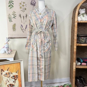 Vintage 90s Gold Label Victorias Secret Plaid Robe Cottage Coastal Grandma S - Picture 1 of 6